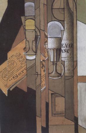 Juan Gris Glasses Newspaper and a Bottle of Wine (nn03) oil painting image